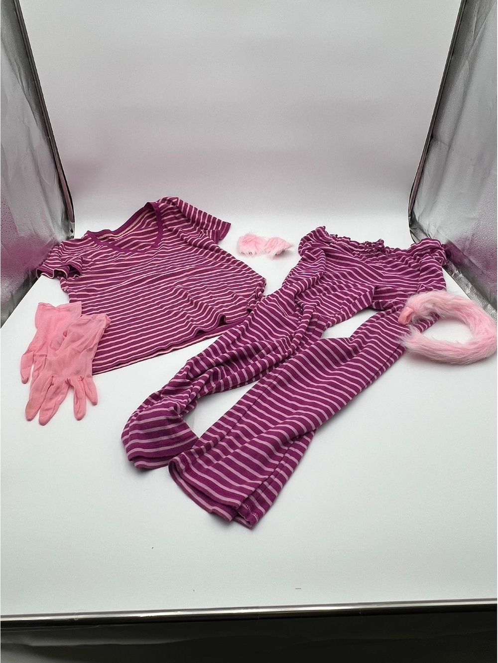 Cheshire Cat Pink Stripe Pajama Costume Set Halloween Cosplay